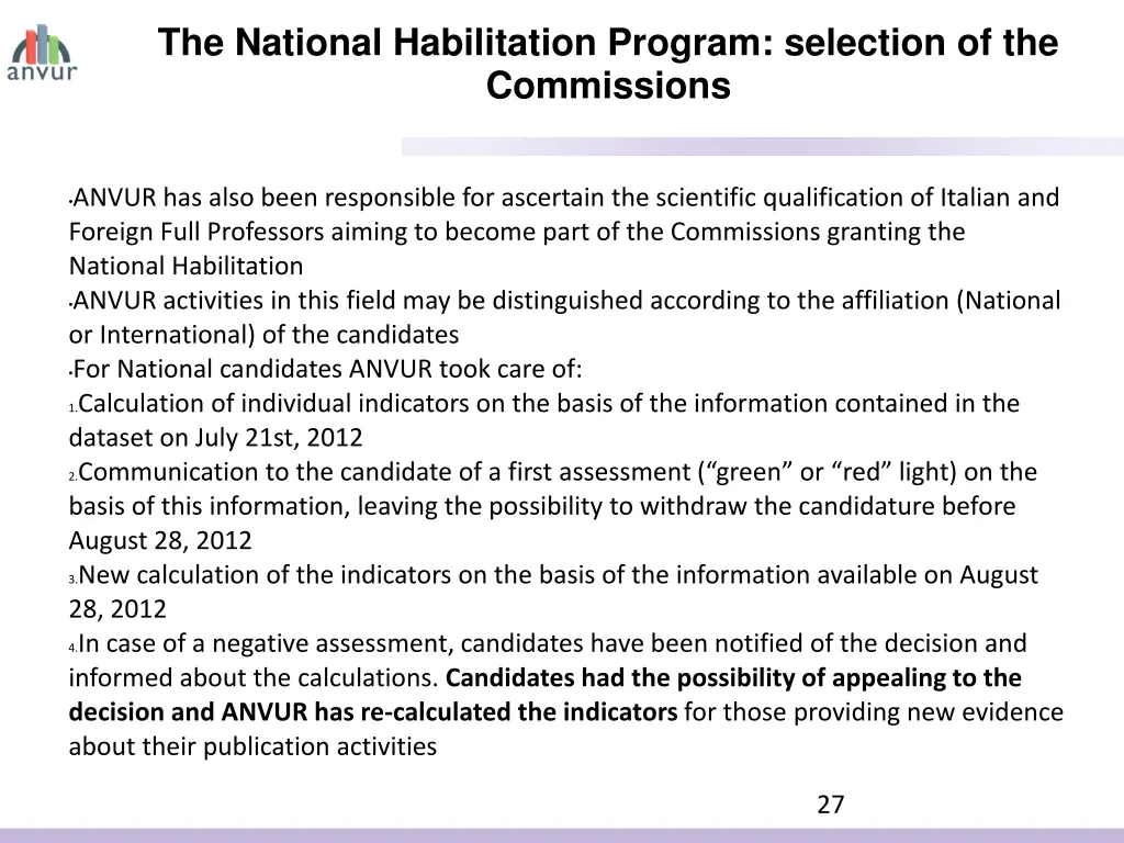 the national habilitation program selection