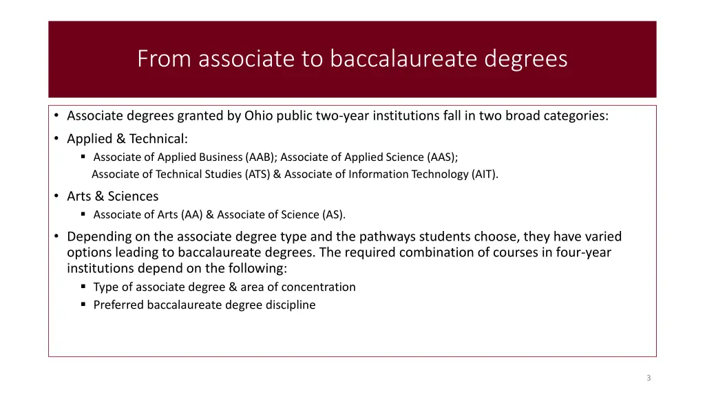 from associate to baccalaureate degrees