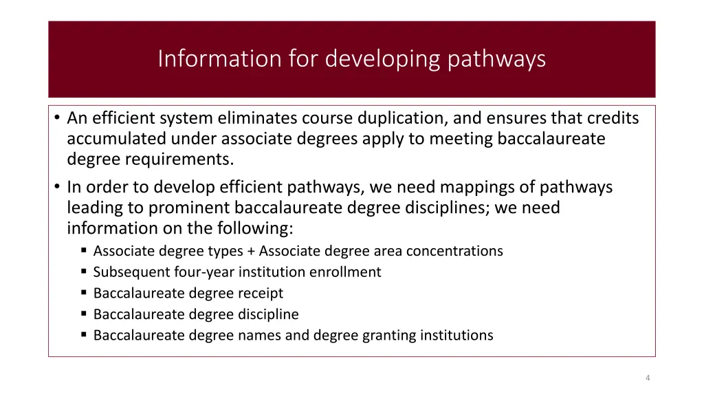 information for developing pathways