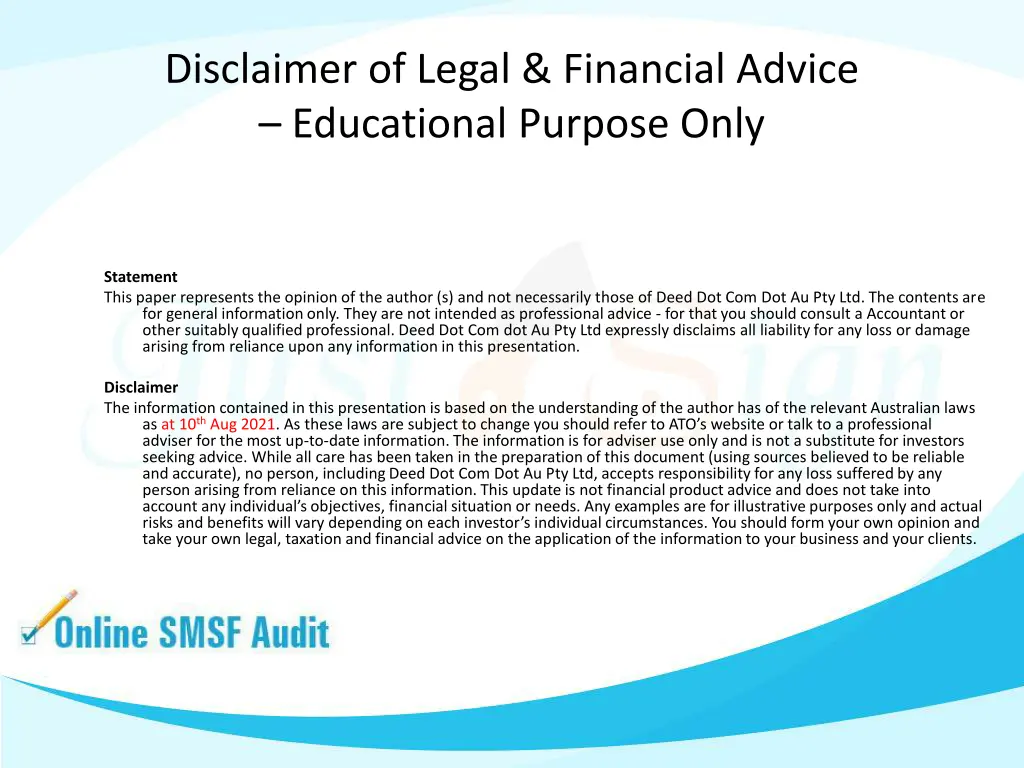 disclaimer of legal financial advice educational