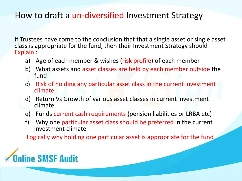 how to draft a un diversified investment strategy