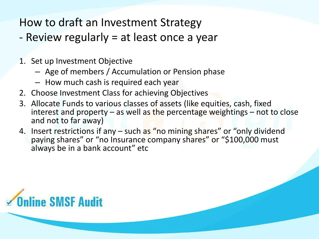 how to draft an investment strategy review
