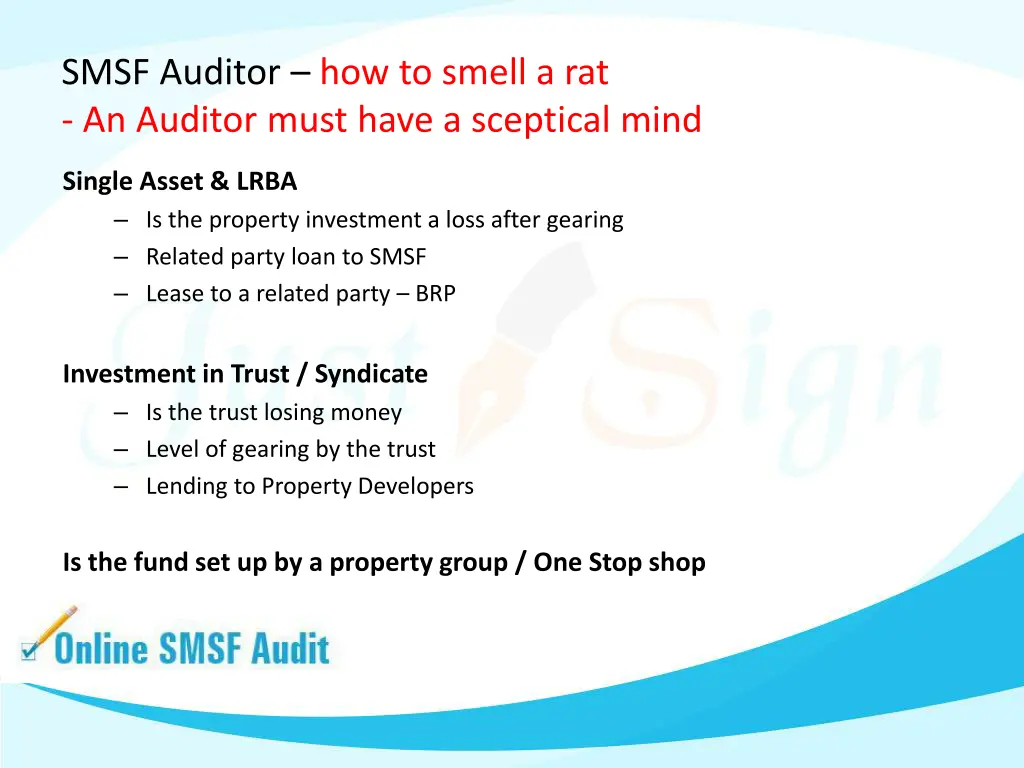 smsf auditor how to smell a rat an auditor must