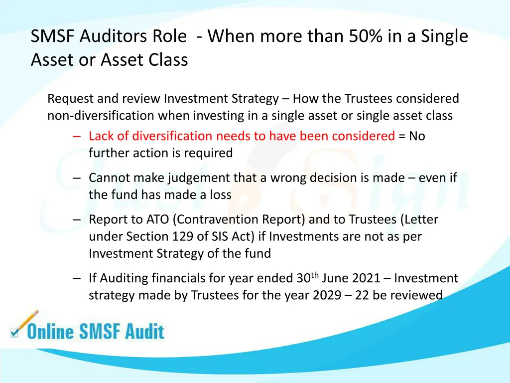 smsf auditors role when more than 50 in a single
