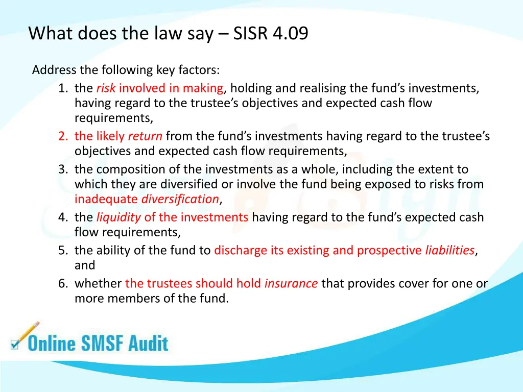 what does the law say sisr 4 09 1