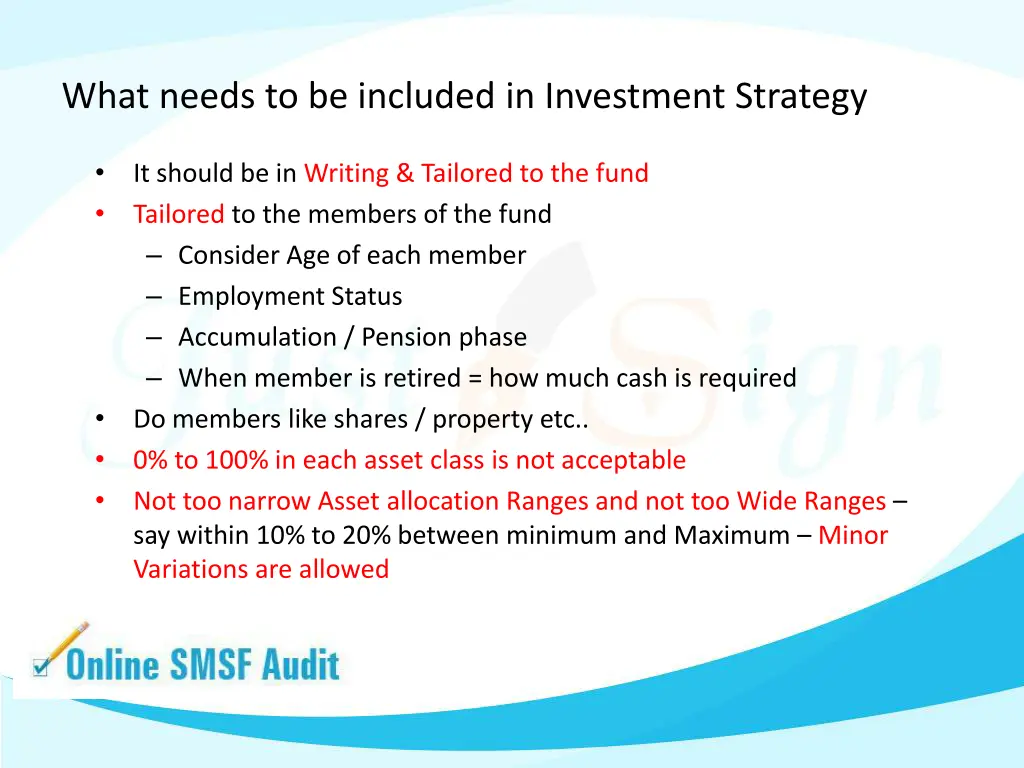 what needs to be included in investment strategy