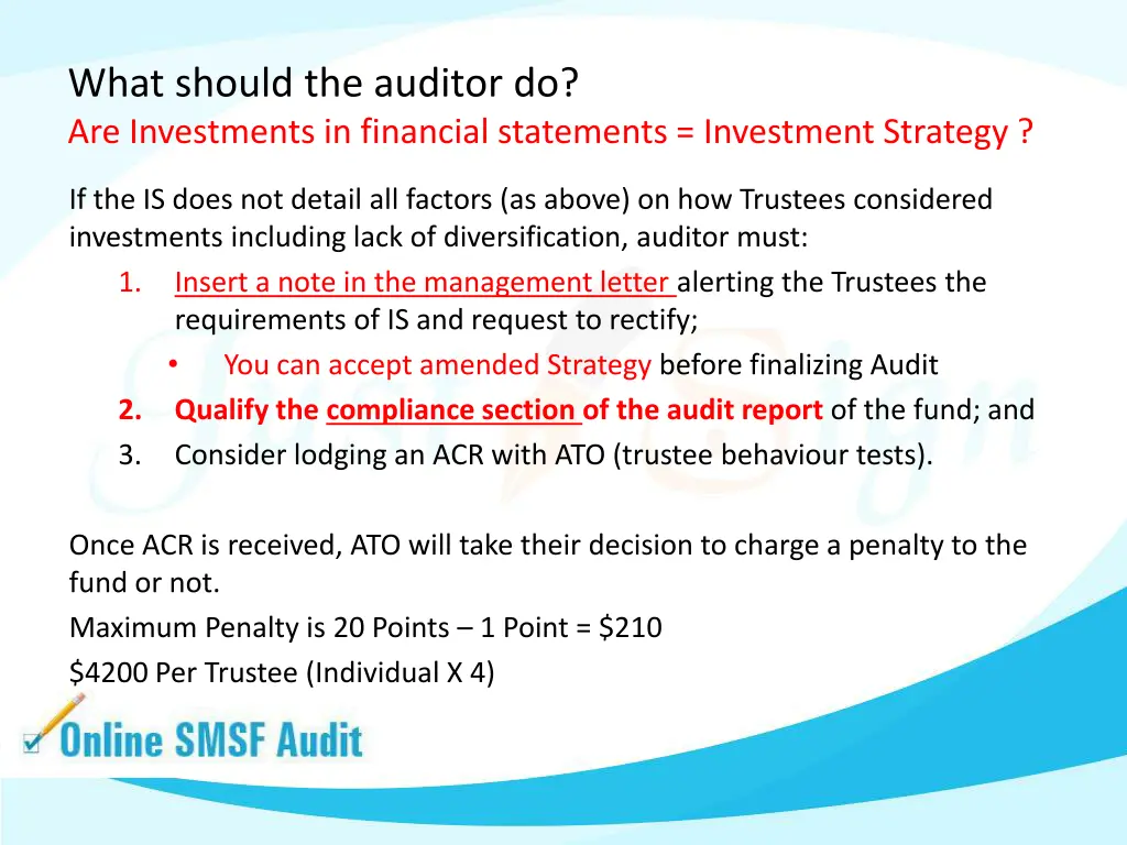 what should the auditor do are investments