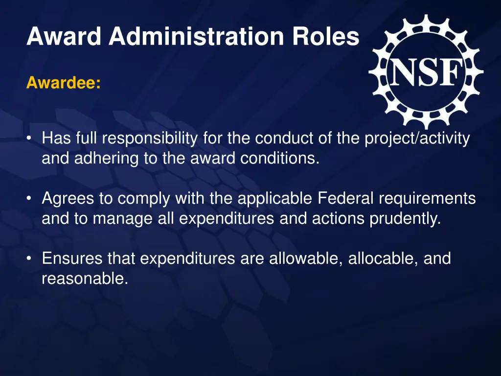 award administration roles