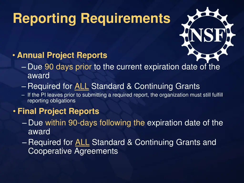 reporting requirements