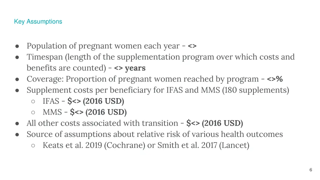 key assumptions