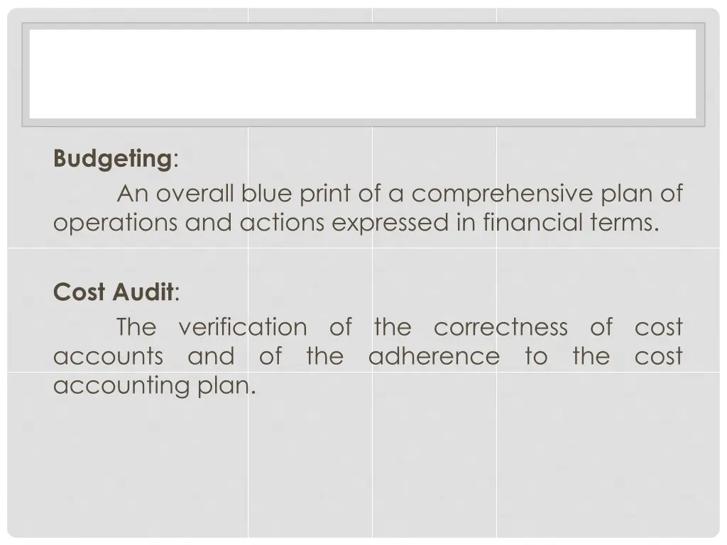 budgeting an overall blue print