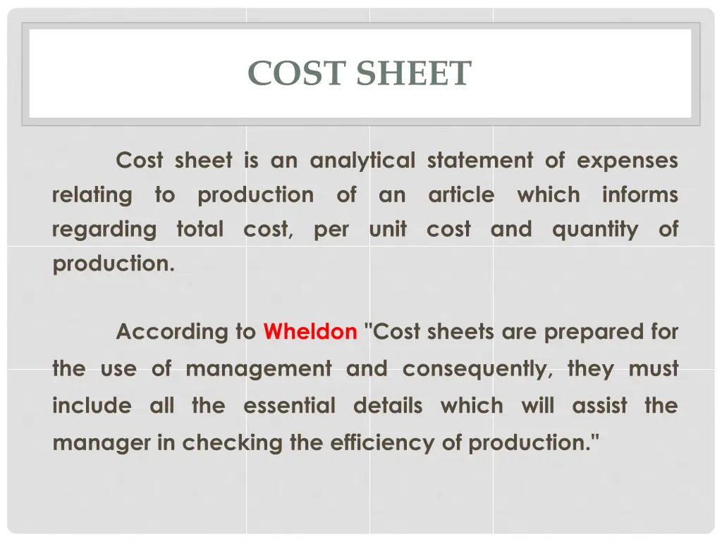 cost sheet