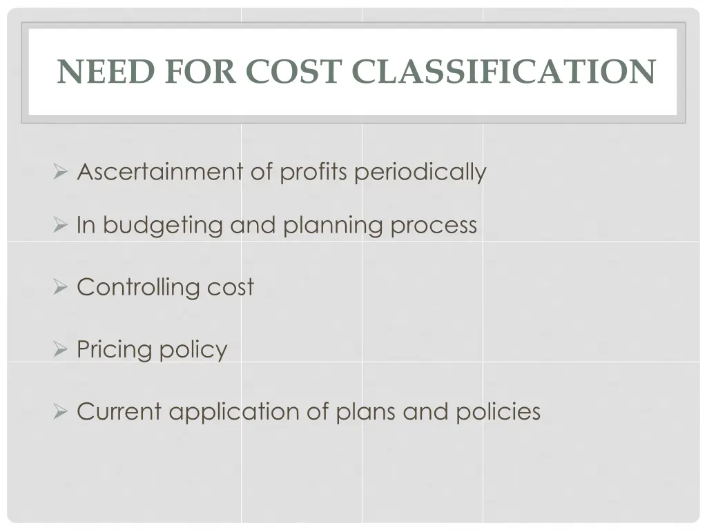 need for cost classification