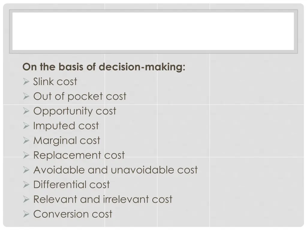on the basis of decision making slink cost