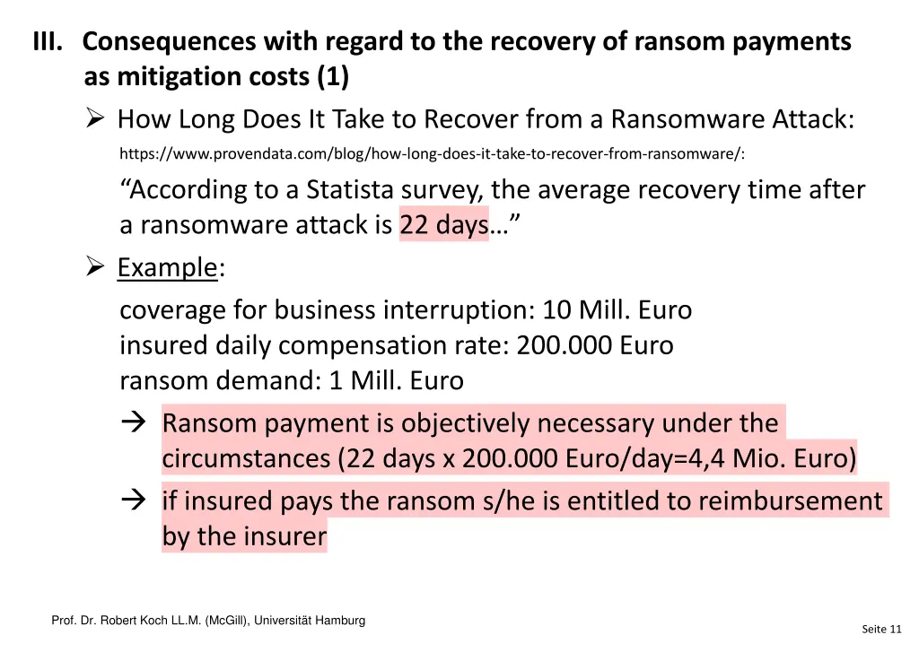 iii consequences with regard to the recovery