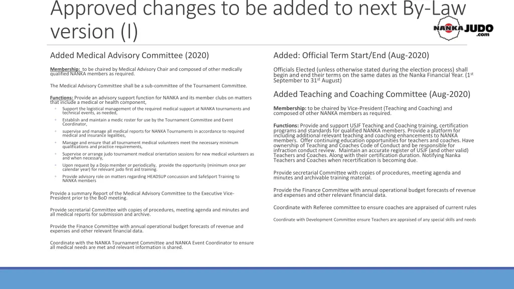 approved changes to be added to next