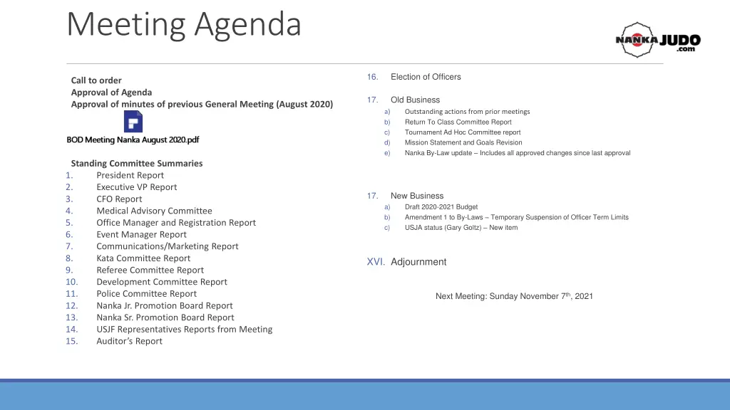 meeting agenda