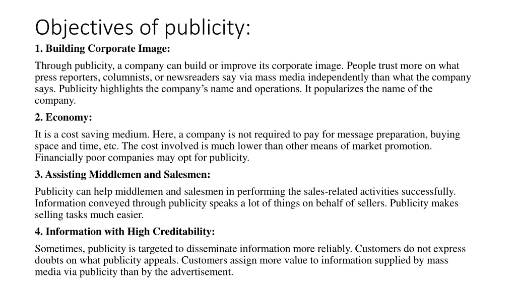 objectives of publicity 1 building corporate