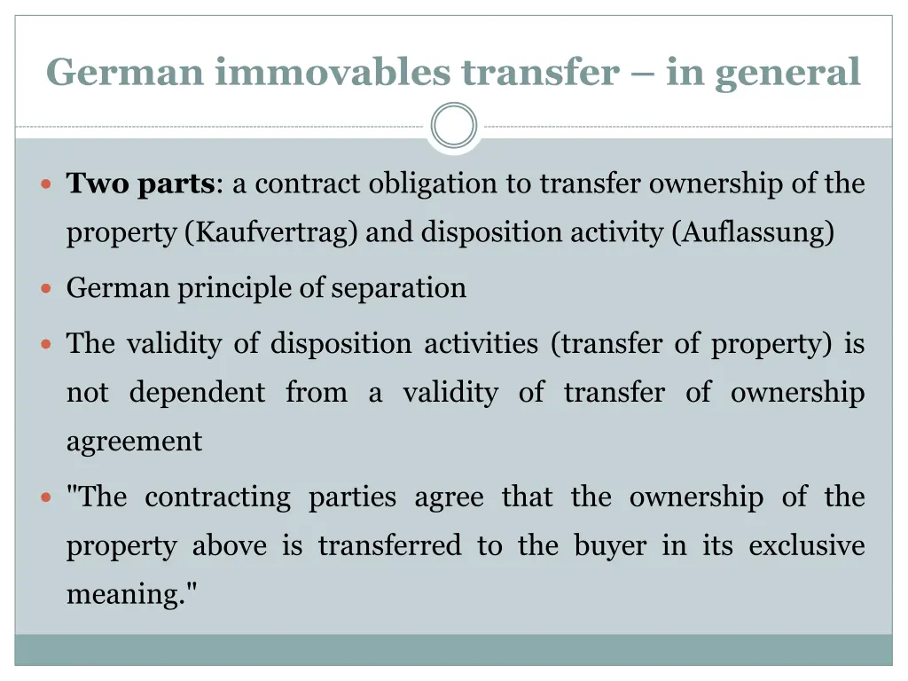 german immovables transfer in general