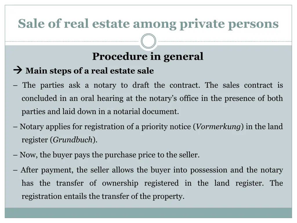 sale of real estate among private persons