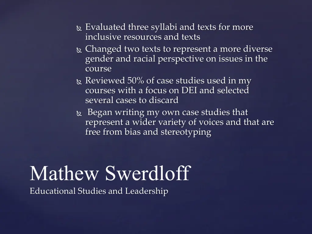evaluated three syllabi and texts for more