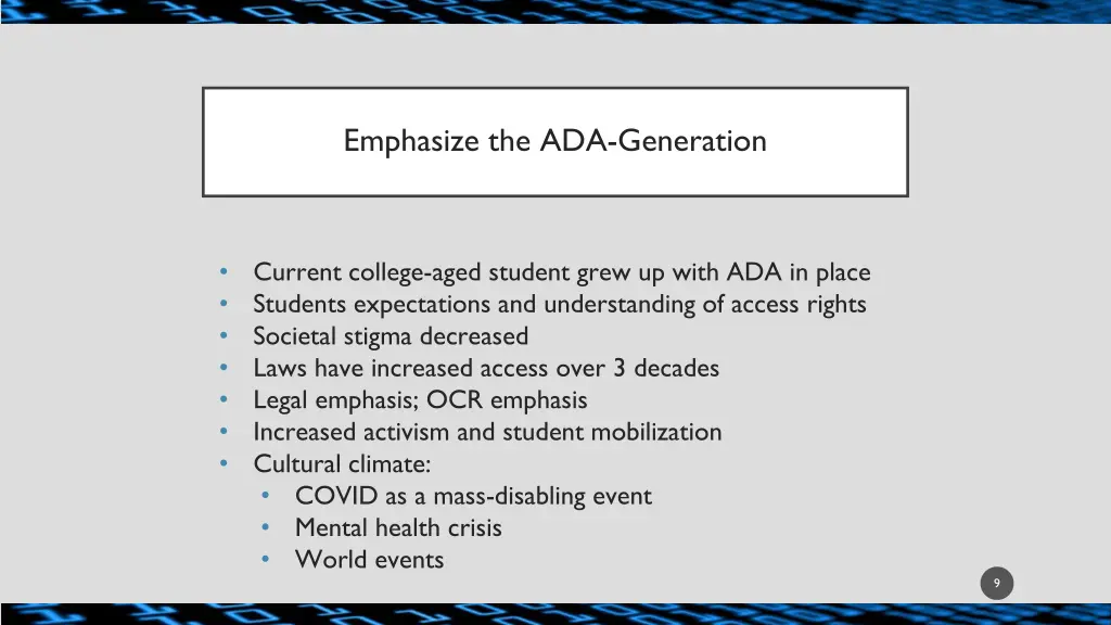emphasize the ada generation