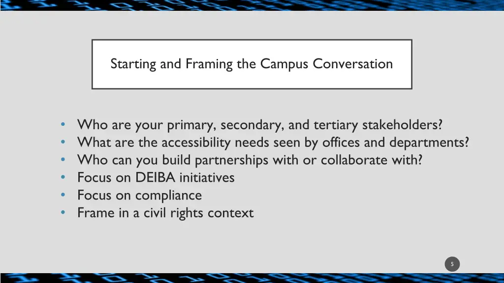 starting and framing the campus conversation