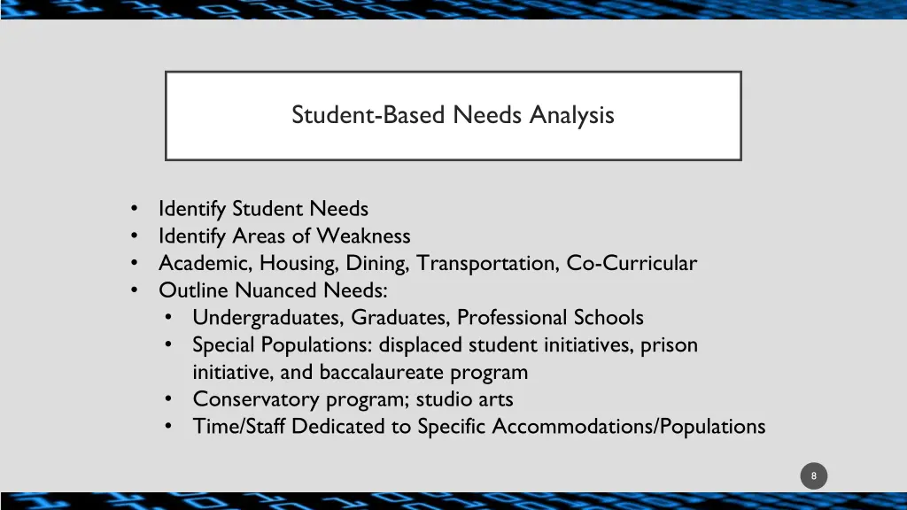 student based needs analysis