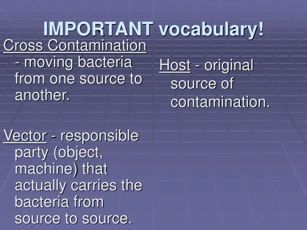 important vocabulary cross contamination moving