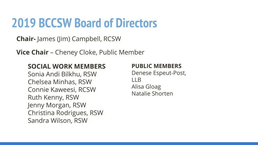 2019 bccsw board of directors