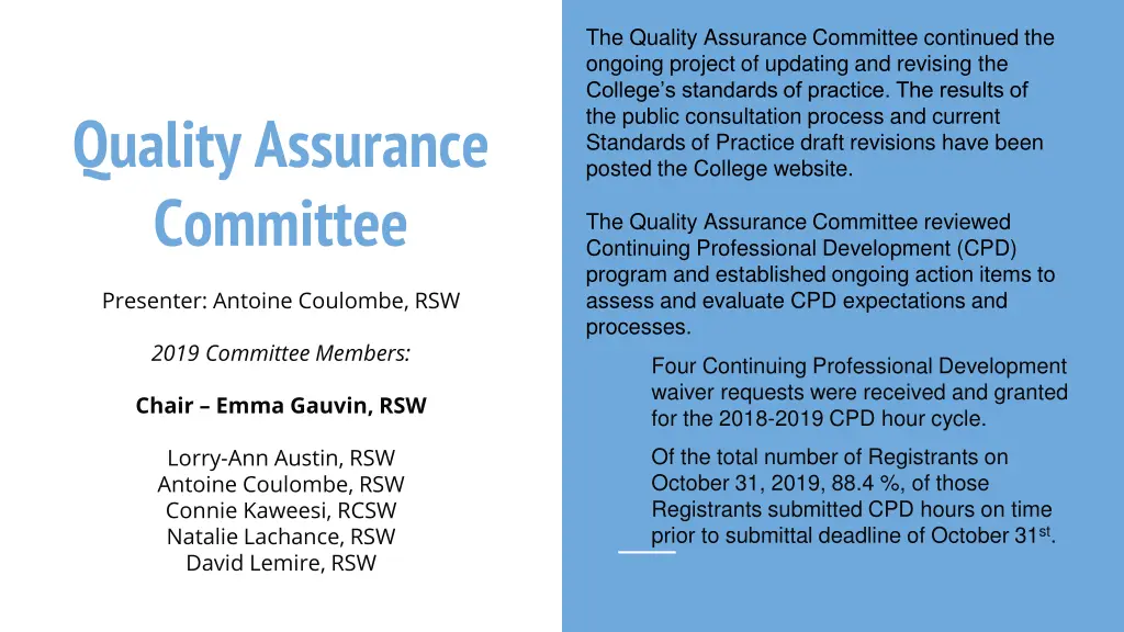 the quality assurance committee continued