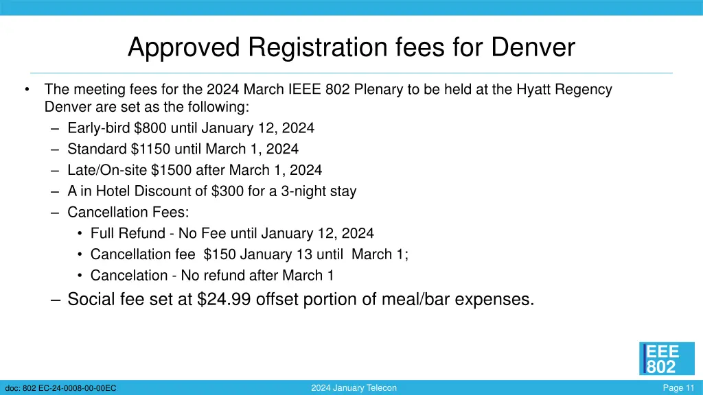approved registration fees for denver