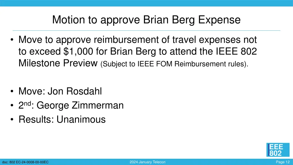 motion to approve brian berg expense