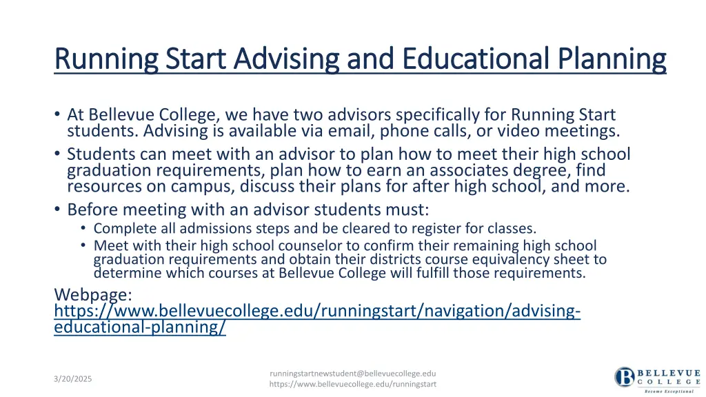running start advising and educational planning