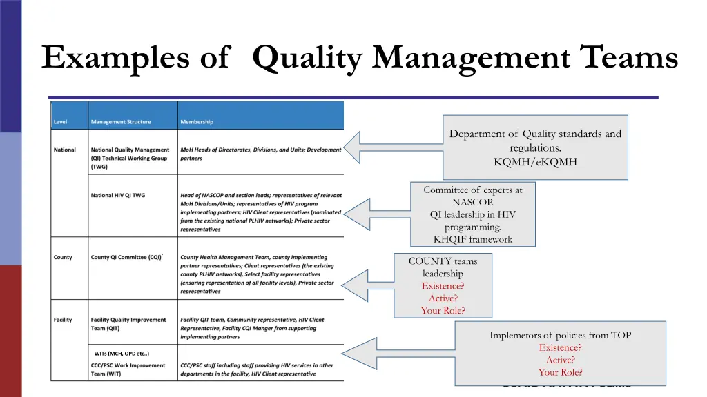 examples of quality management teams