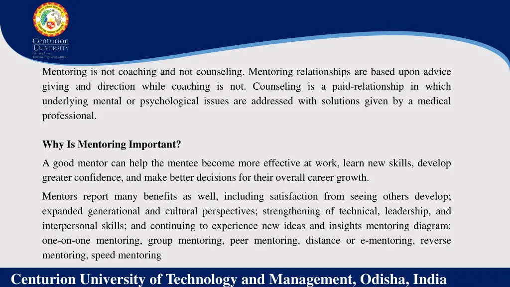 mentoring is not coaching and not counseling