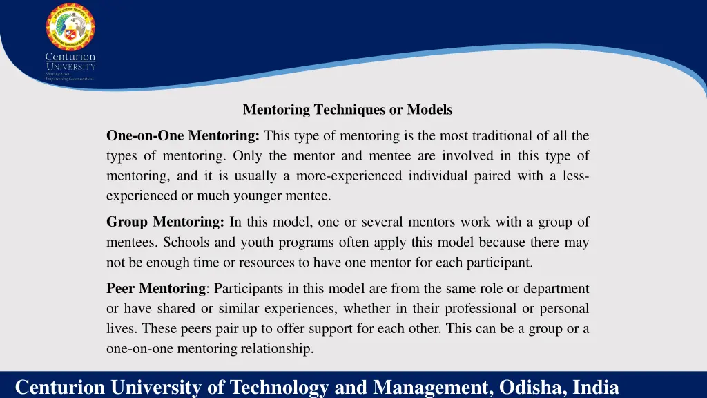 mentoring techniques or models