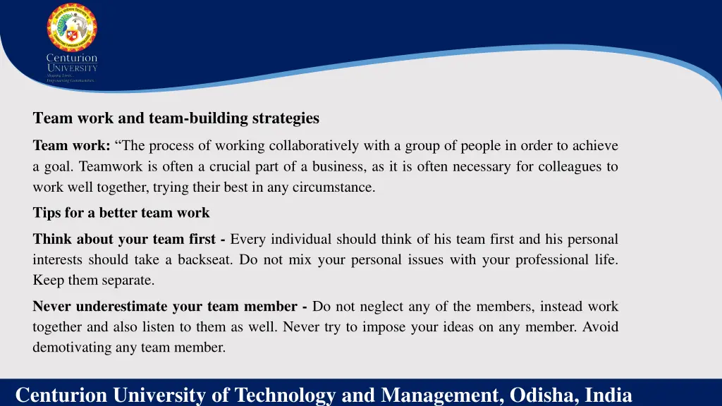 team work and team building strategies