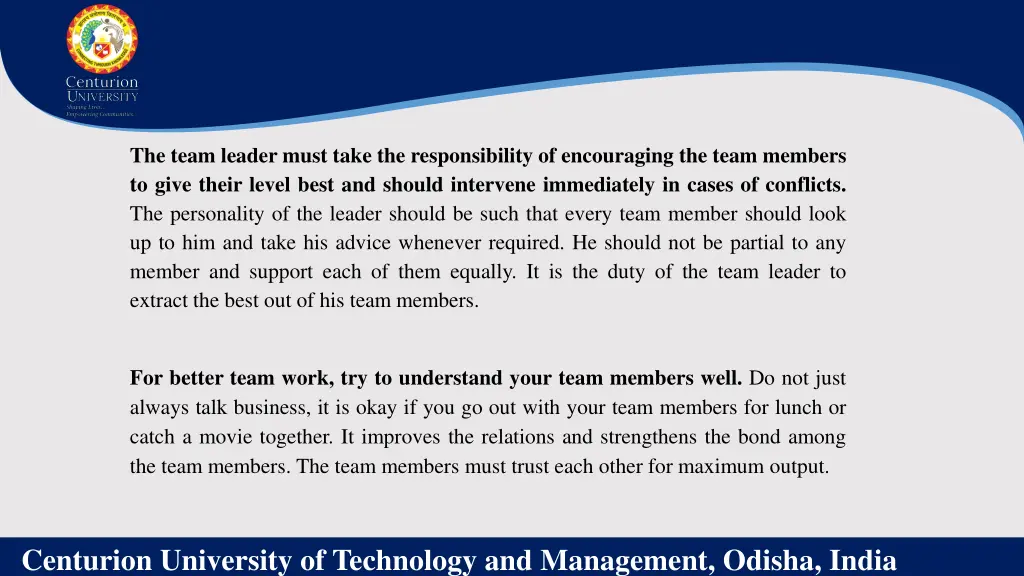 the team leader must take the responsibility