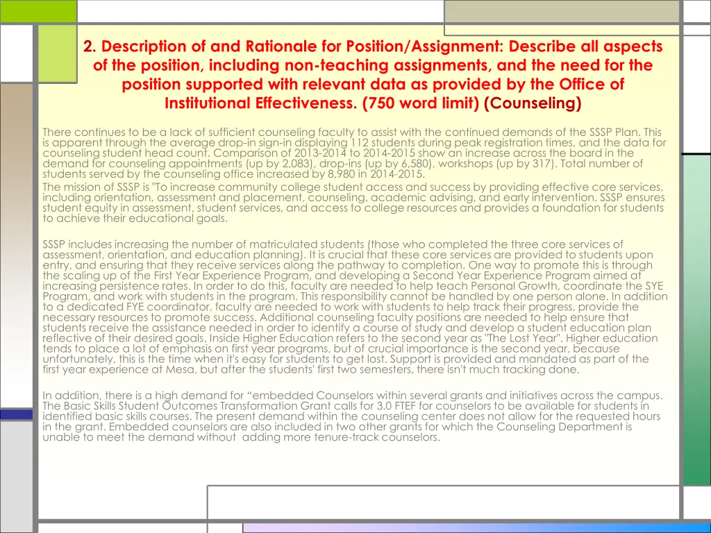 2 description of and rationale for position 2