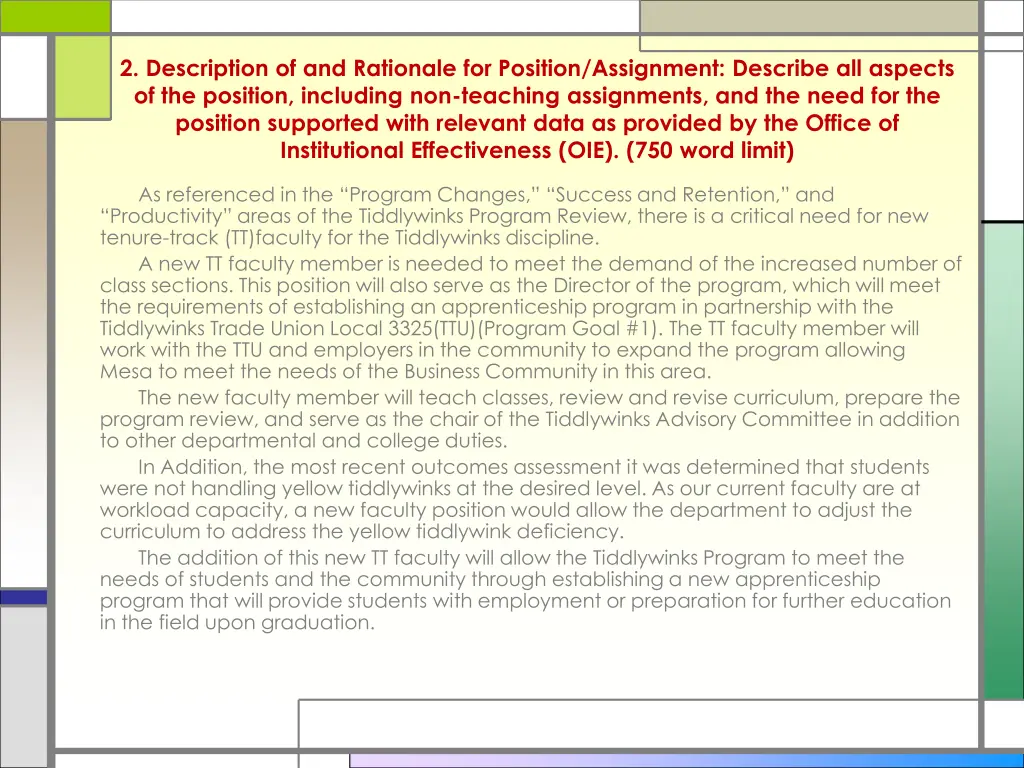 2 description of and rationale for position