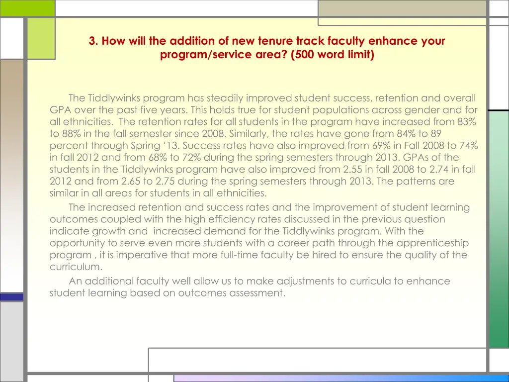 3 how will the addition of new tenure track