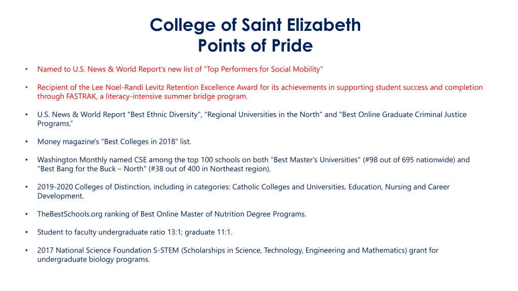 college of saint elizabeth points of pride