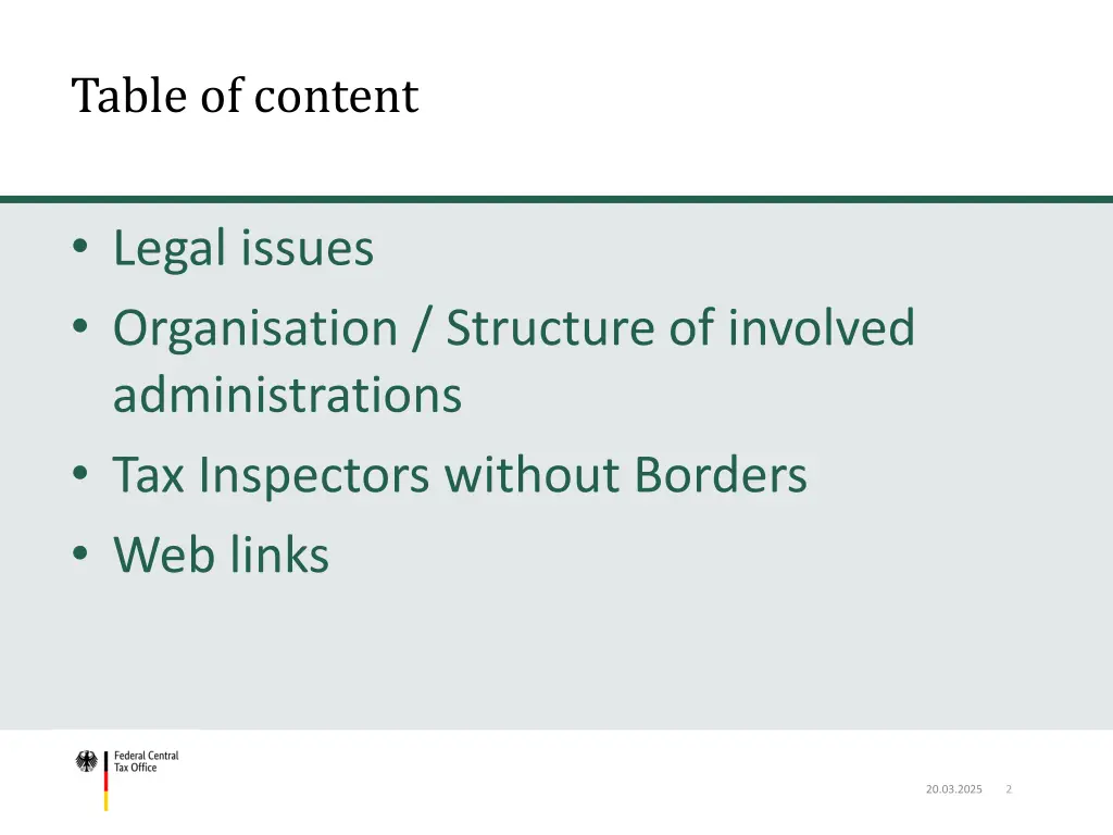 table of content