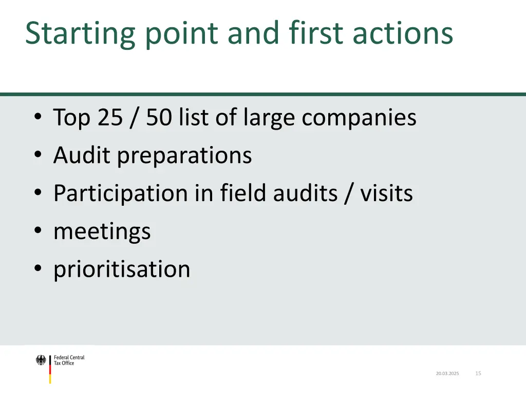 table of content starting point and first actions