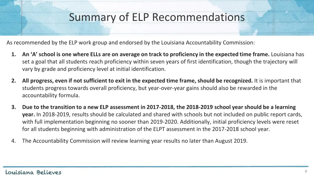 summary of elp recommendations