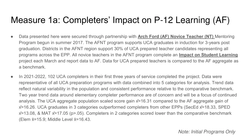 measure 1a completers impact on p 12 learning af