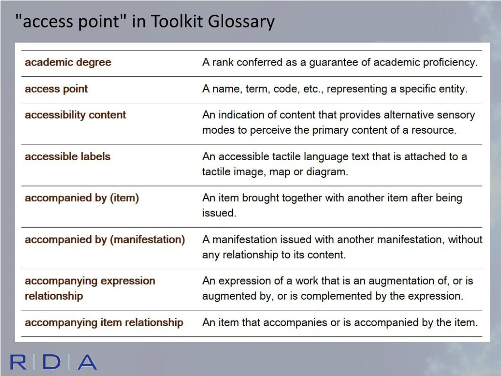 access point in toolkit glossary
