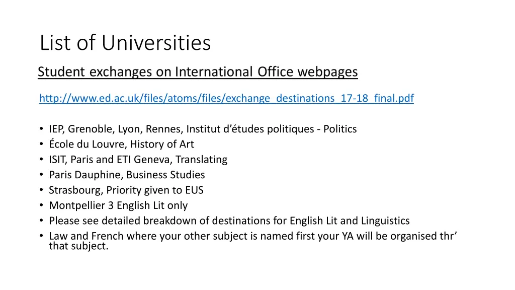 list of universities