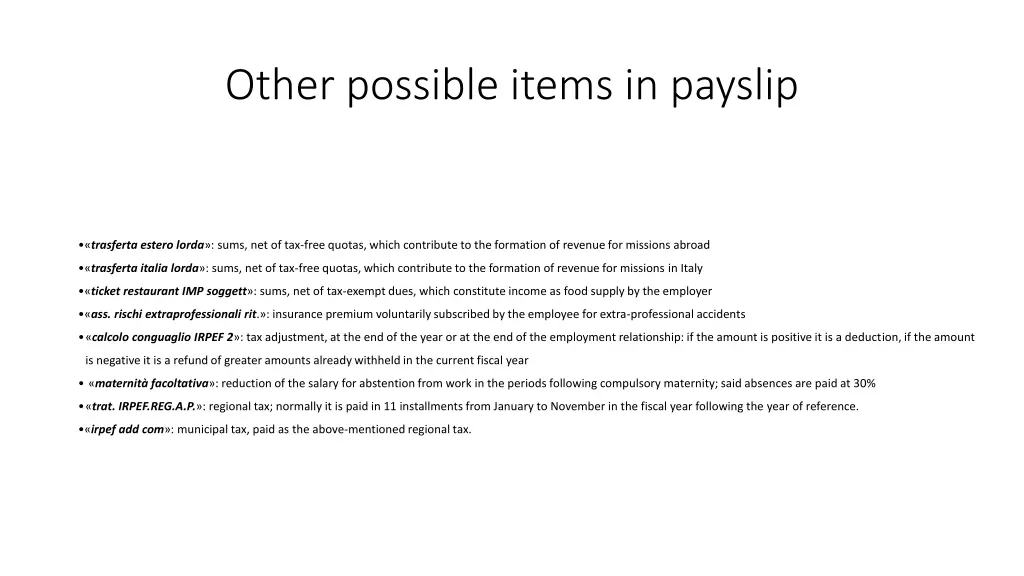 other possible items in payslip